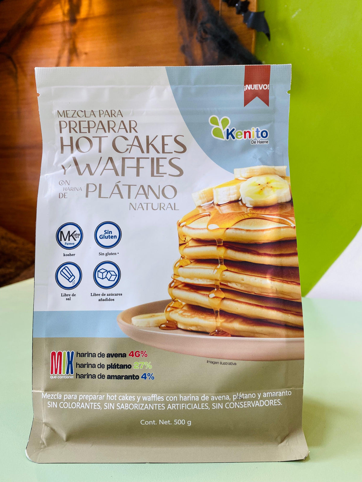Harina para hotcakes y waffles 500gr de platano natural y camote natural