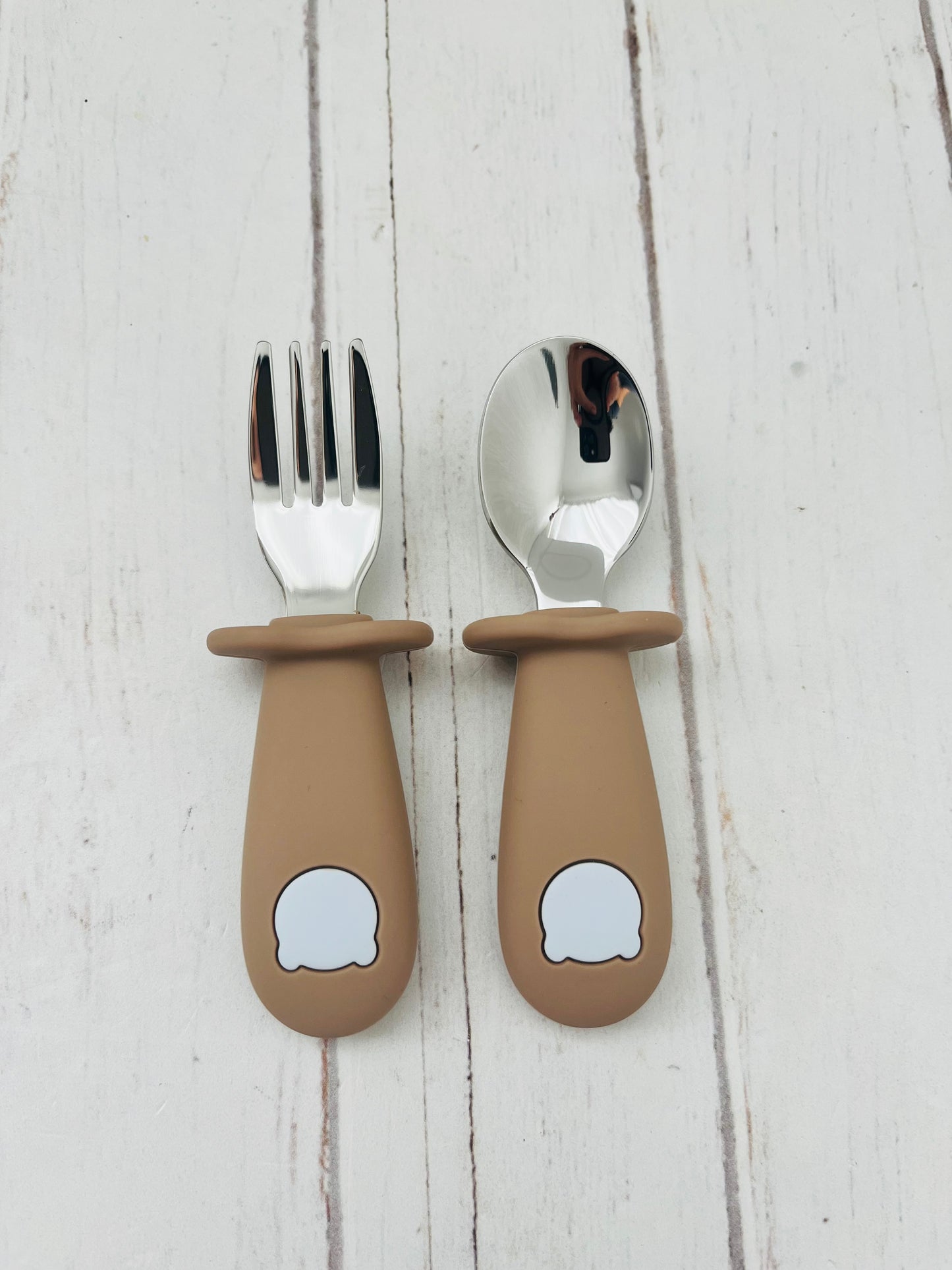 Cubiertos de acero inoxidable y mango de silicona osito