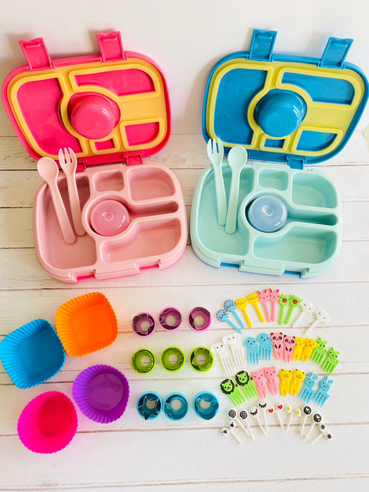 Kit baby lonchera + set de utensilios divertidos.