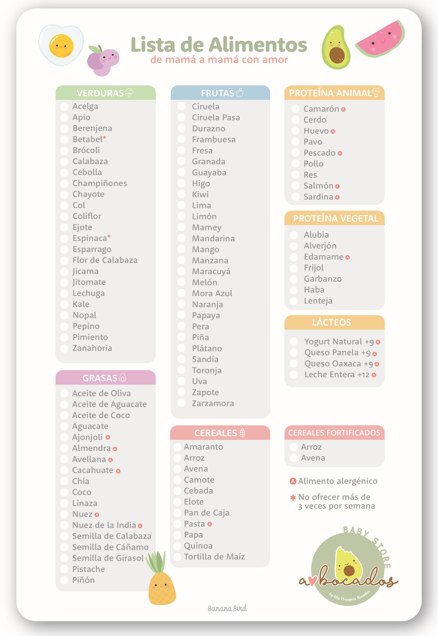 Lista 100 alimentos magnética para refrigerador