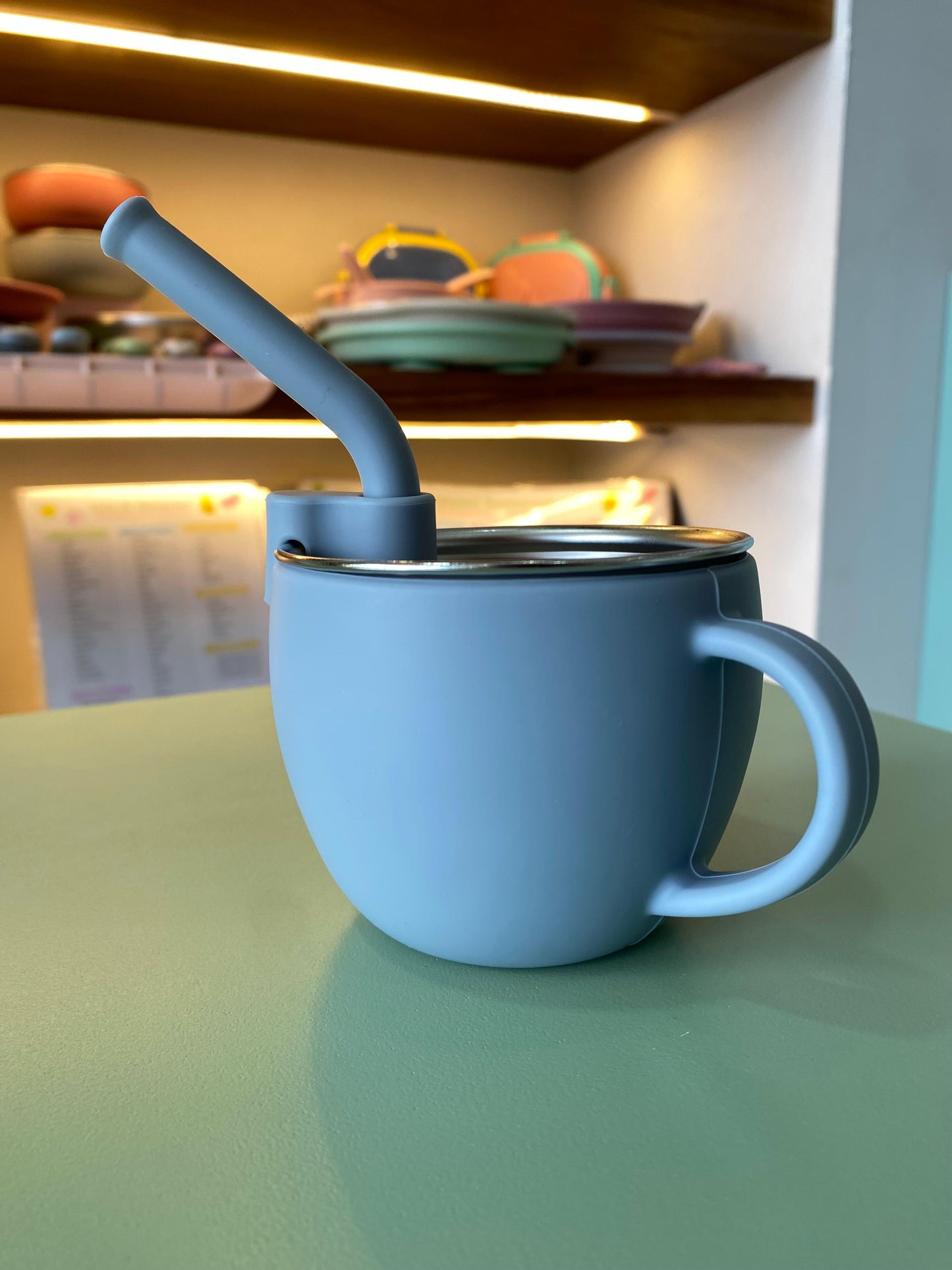 Taza acero inoxidable y silicon con popote