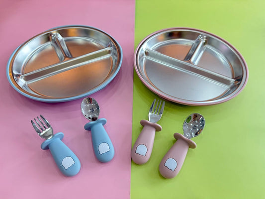Plato con Ventosa + Cubiertos de Acero Inoxidable y Silicona