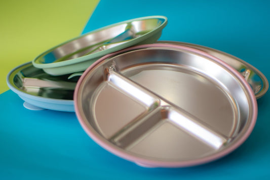 Juego de platos de acero inoxidable con ventosa