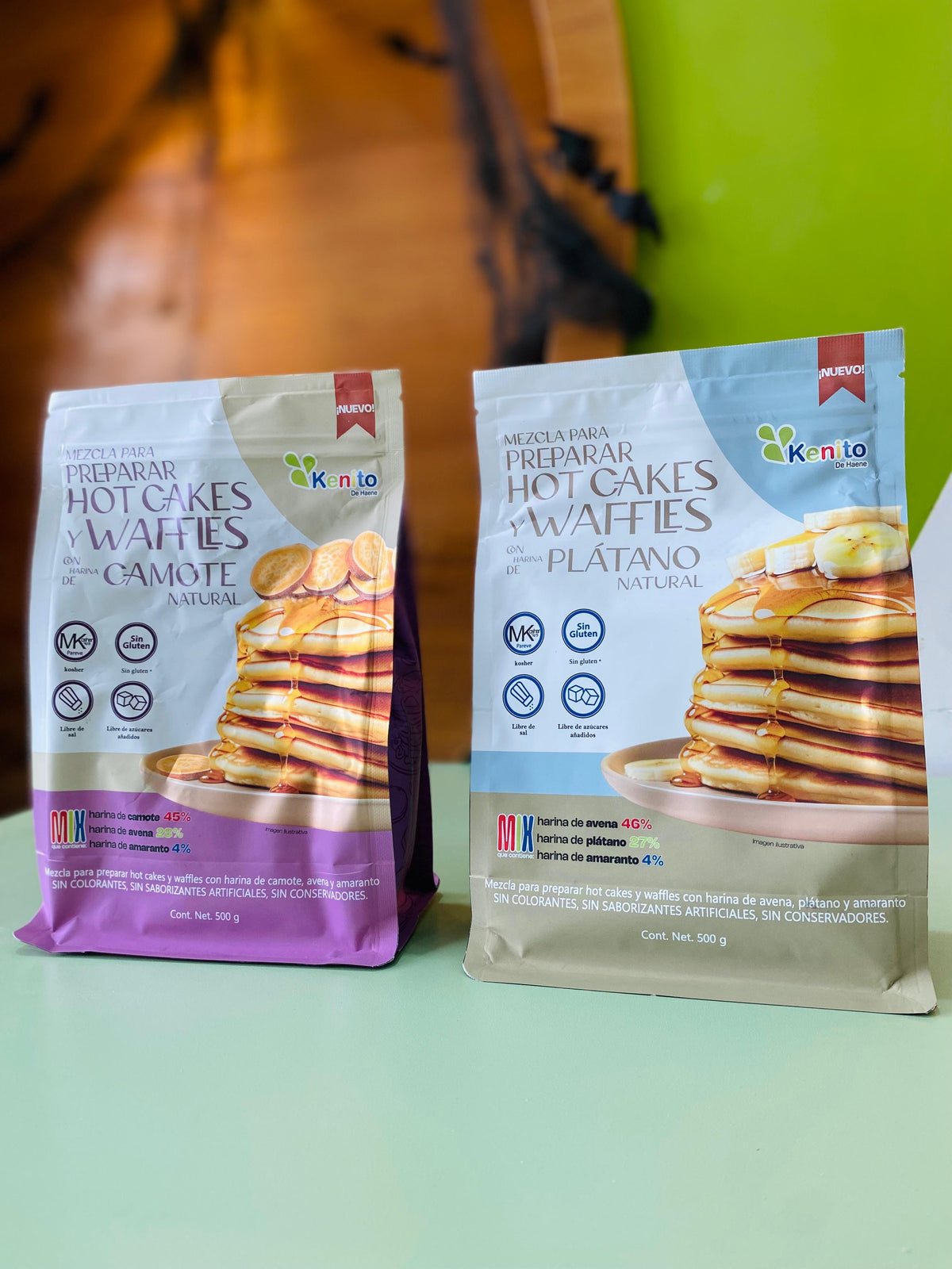 Harina para hotcakes y waffles 500gr de platano natural y camote natural