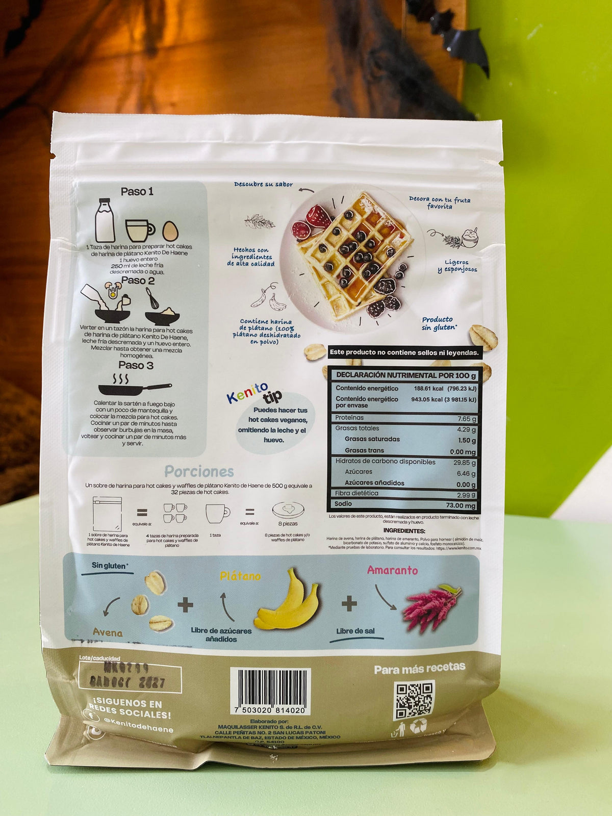Harina para hotcakes y waffles 500gr de platano natural y camote natural