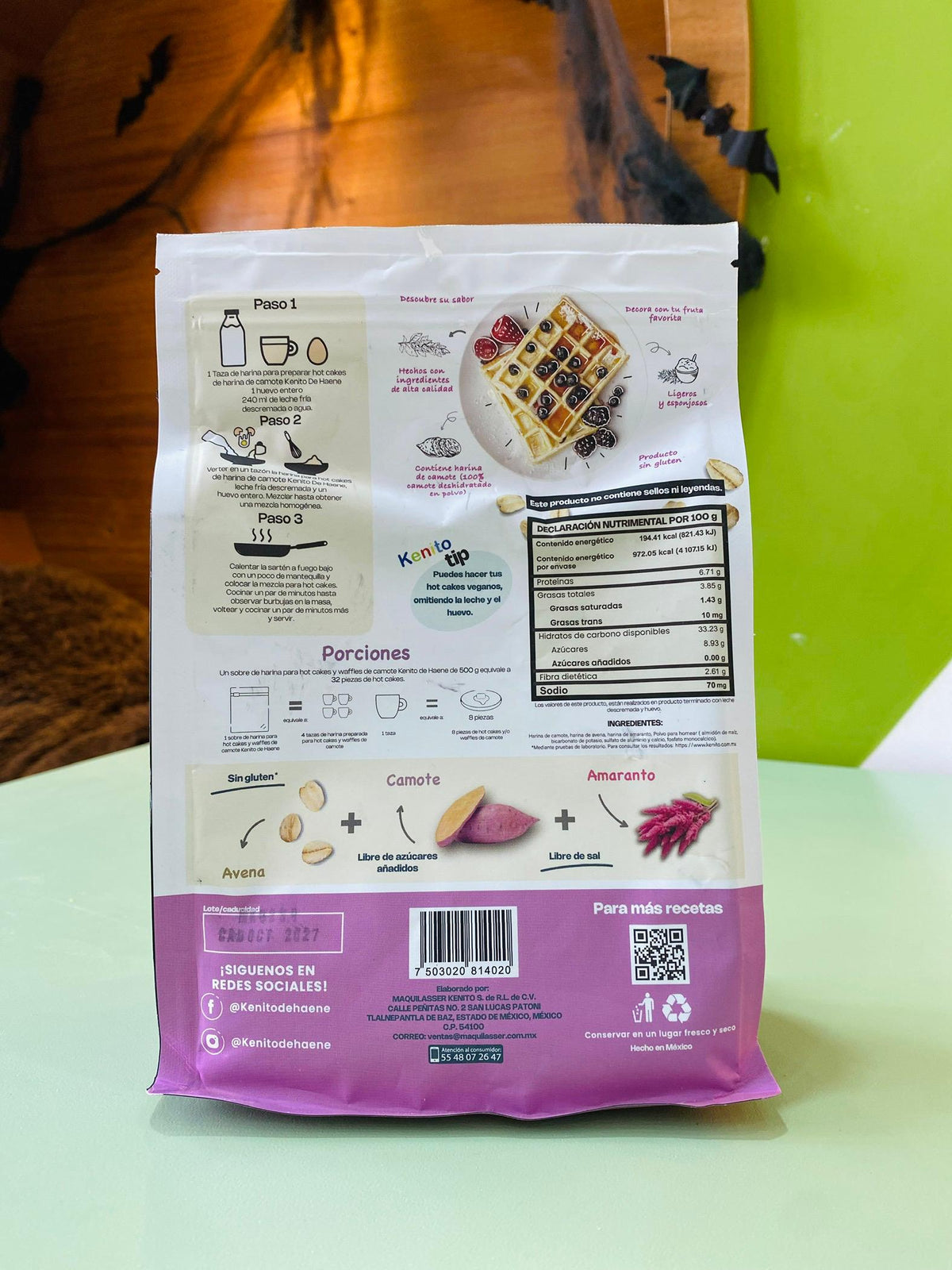 Harina para hotcakes y waffles 500gr de platano natural y camote natural