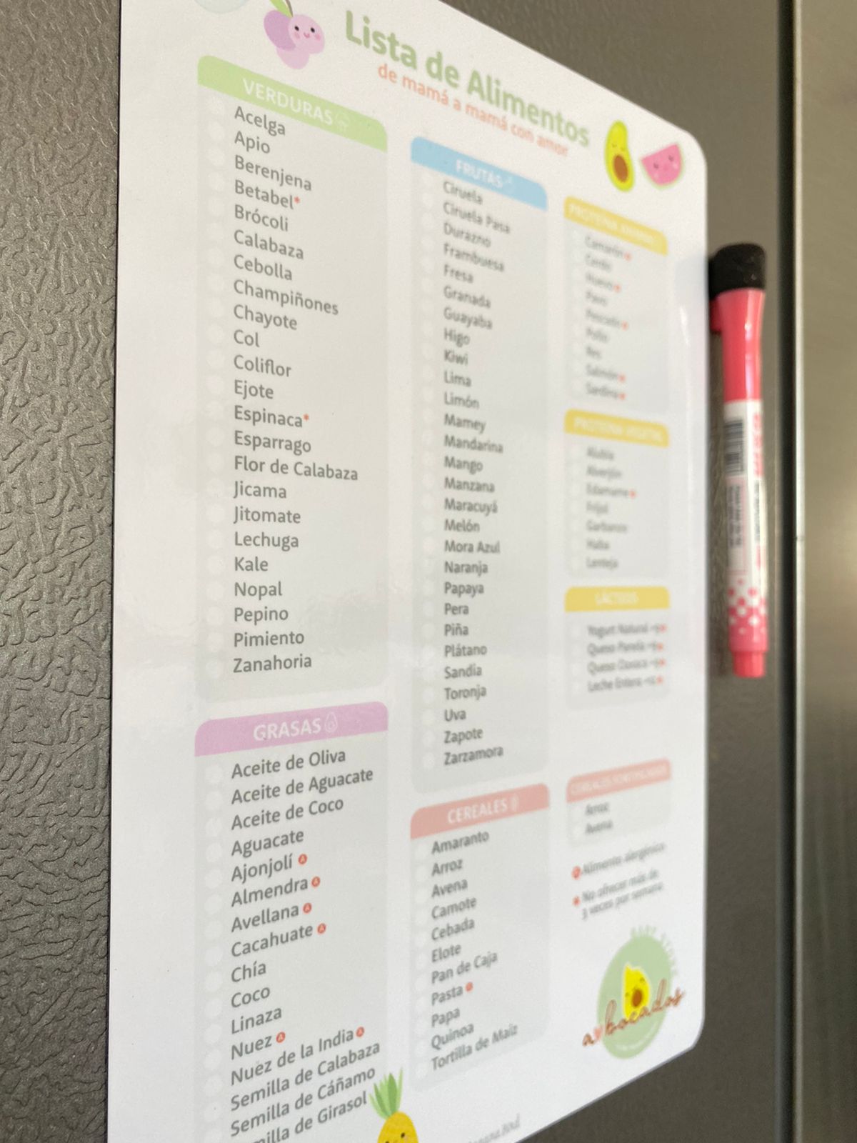 Lista 100 alimentos magnética para refrigerador