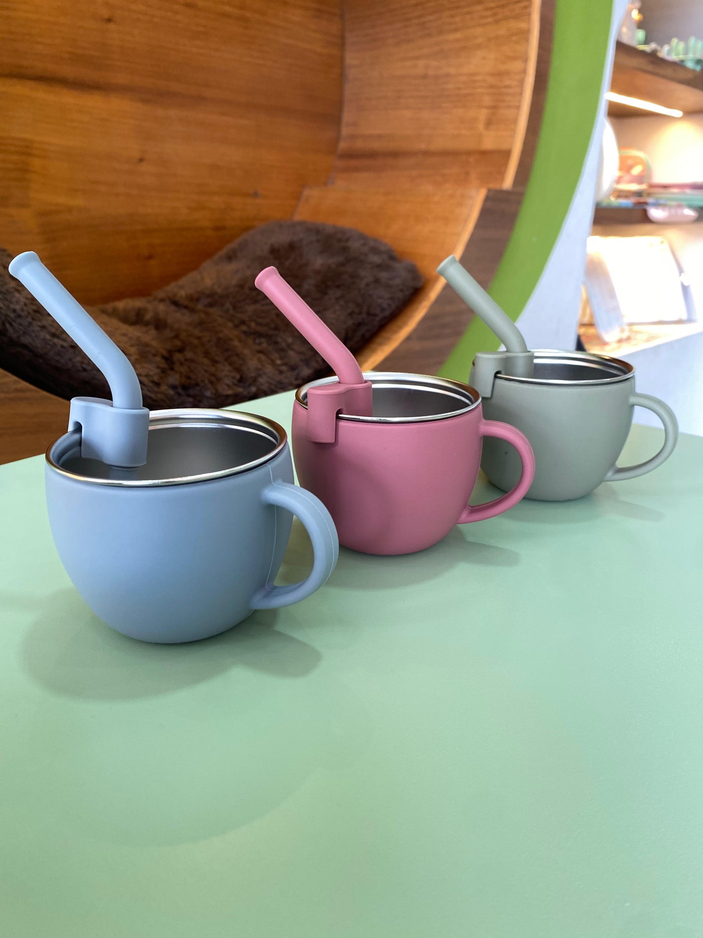 Taza acero inoxidable y silicon con popote